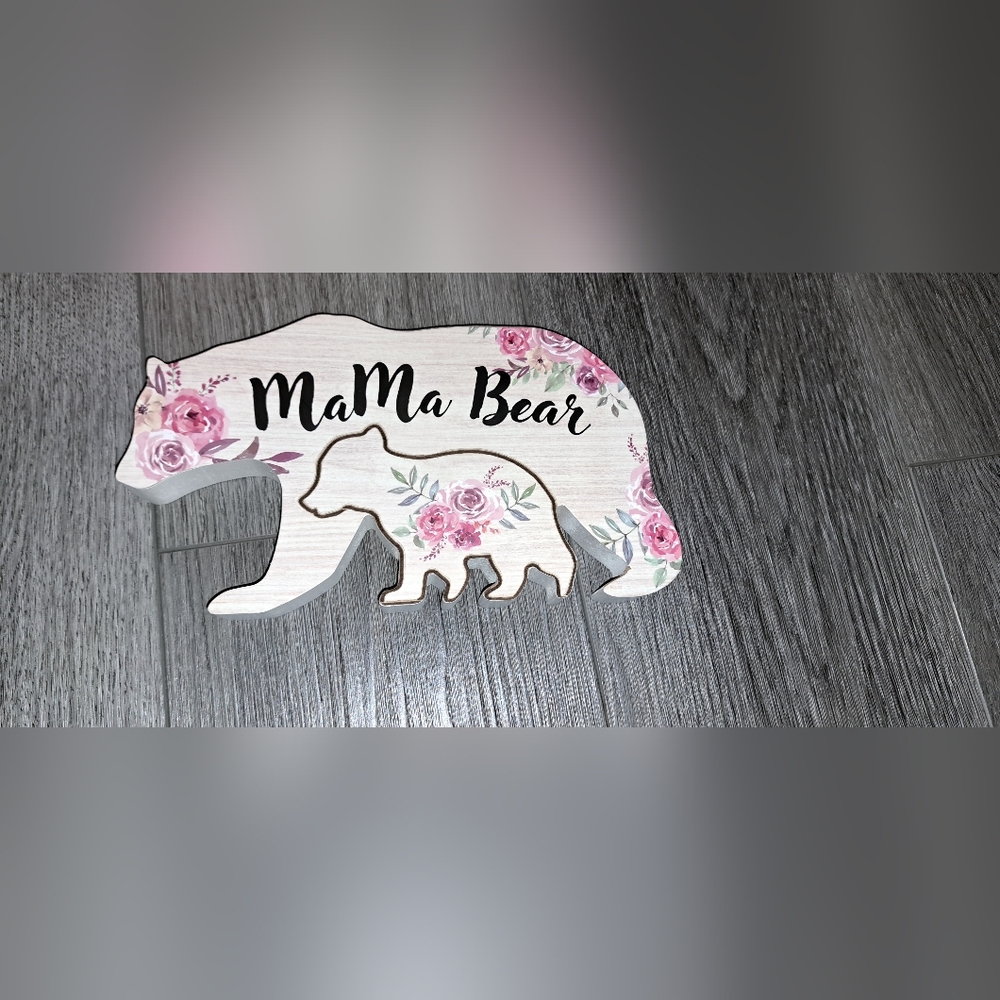 Mama Bear floral wooden decor, 9x5,  like new condition